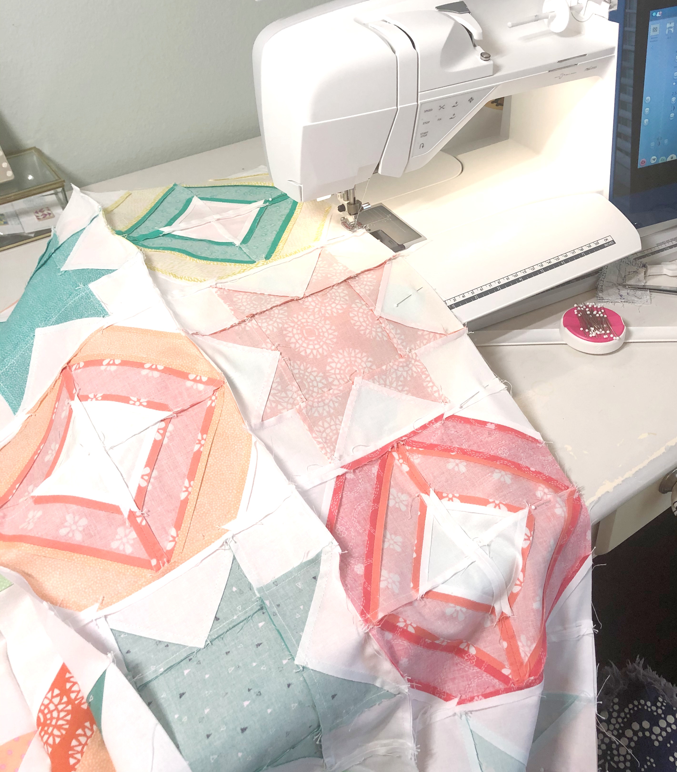 2 block quilt sewing seams