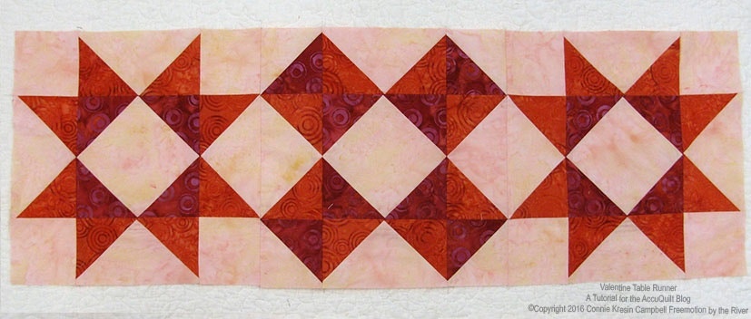 Completed table runner before adding the appliqued hearts