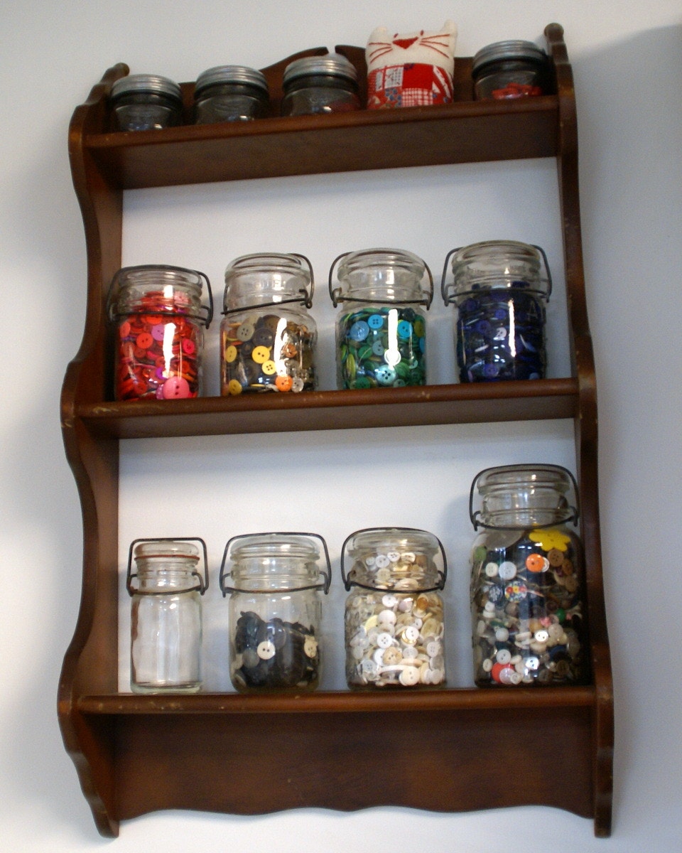 buttons organized in vintage canning jars