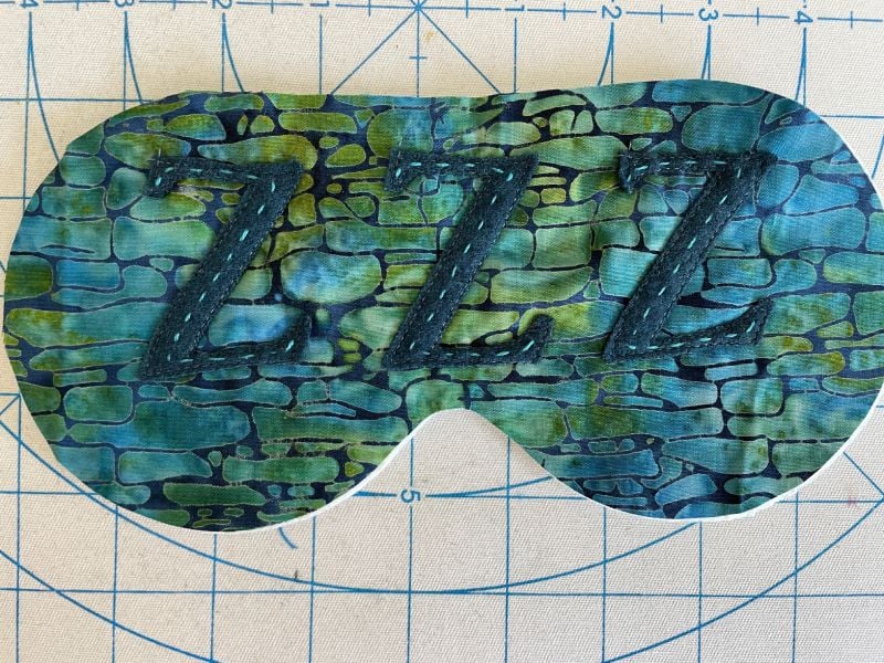 Stitched Letters on Jen's GO! Eye Mask