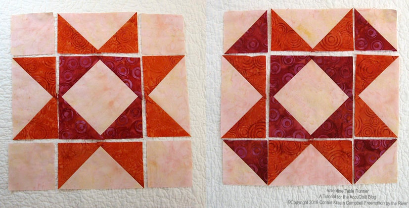 Diagram showing how to piece the blocks for the table runner